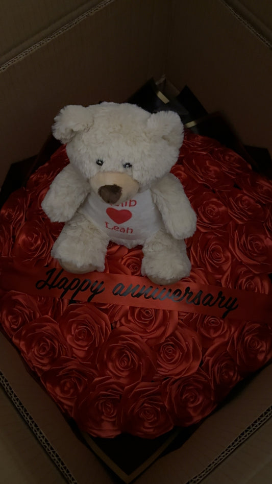 50 red roses with customised teddy