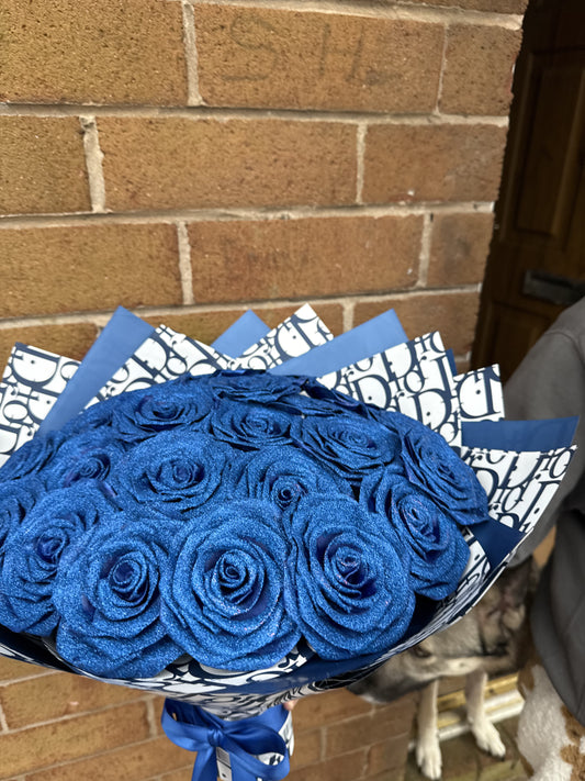 18 royal blue glitter roses