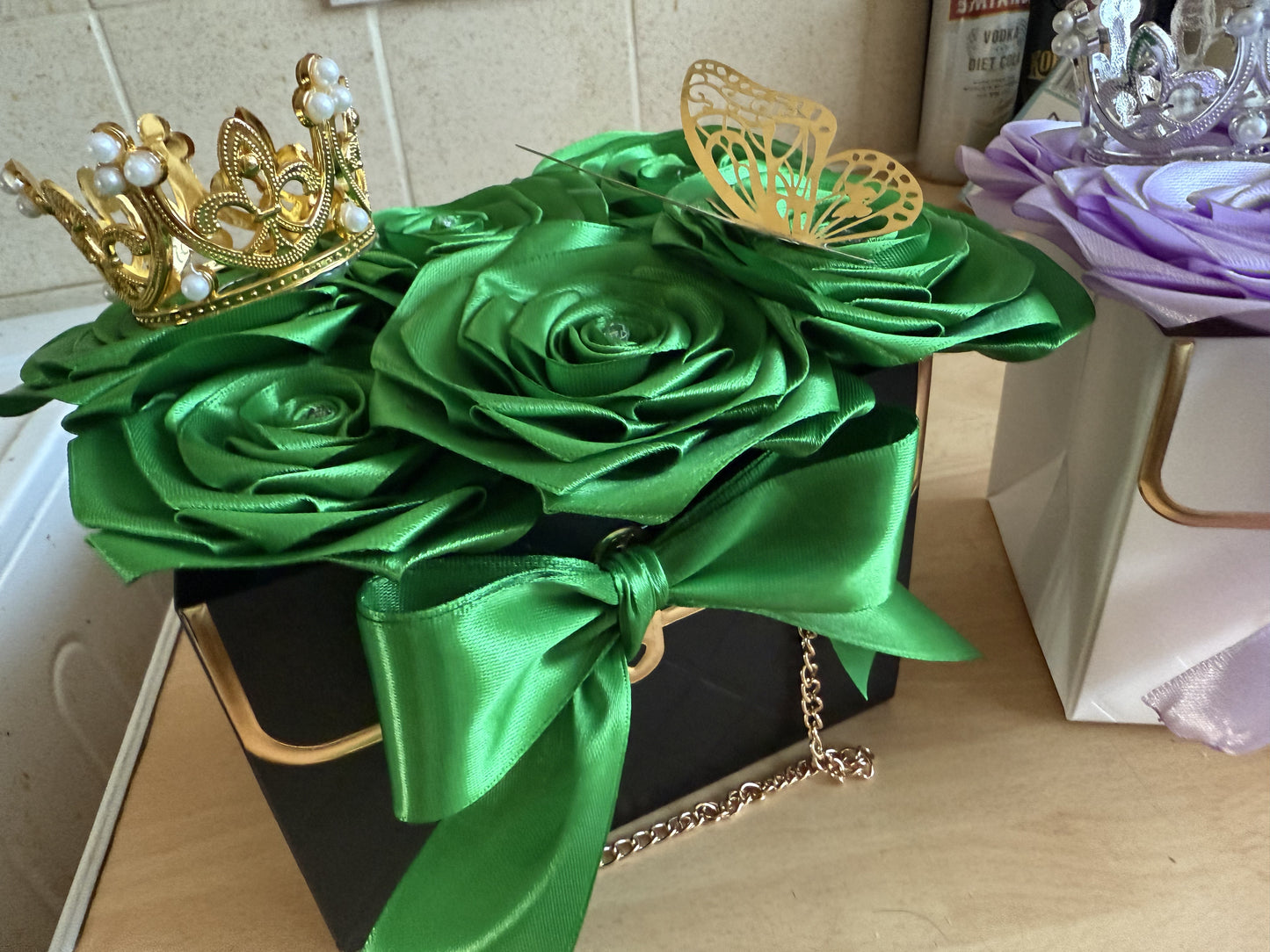 green and gold rose bag