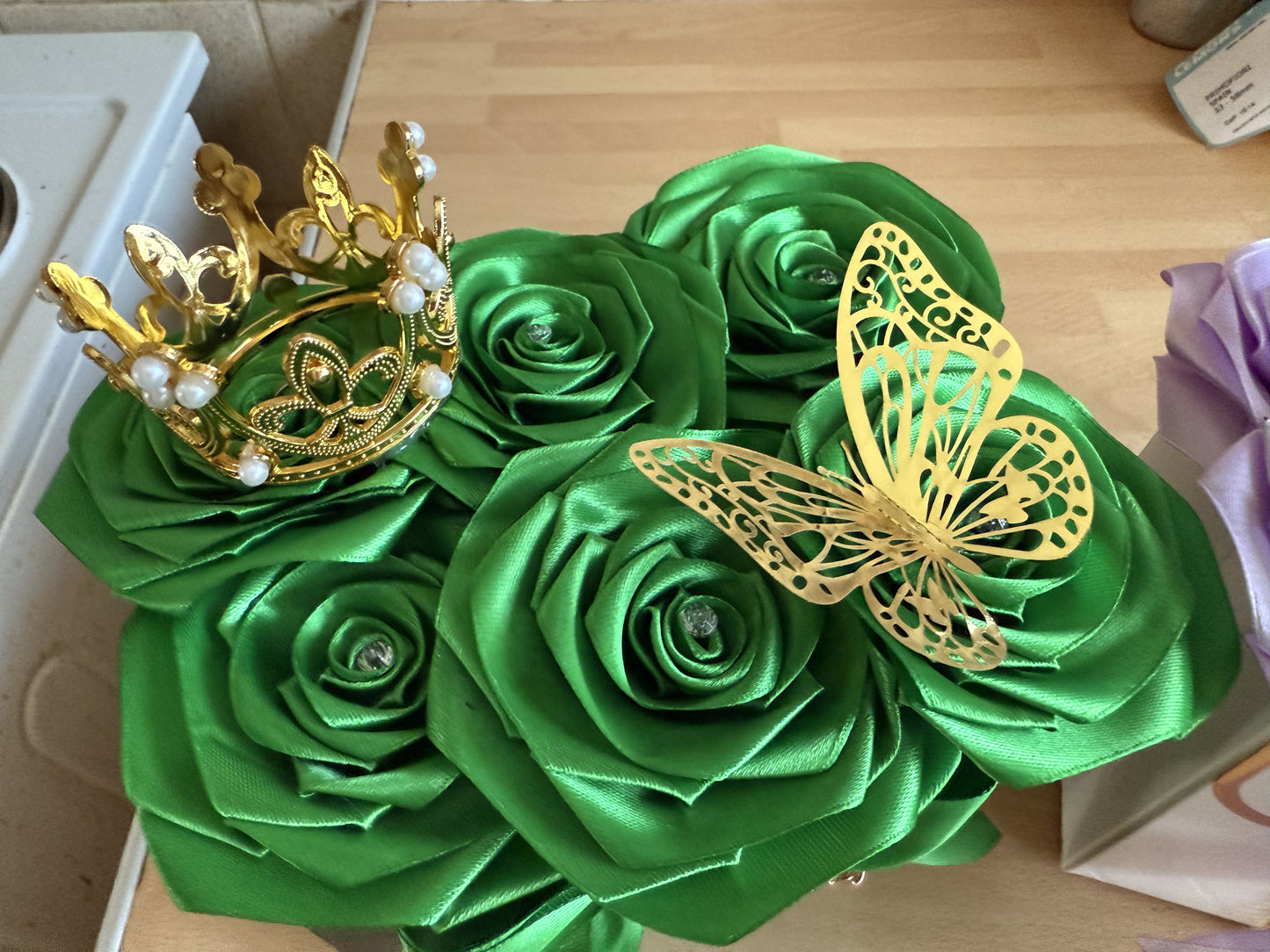 green and gold rose bag